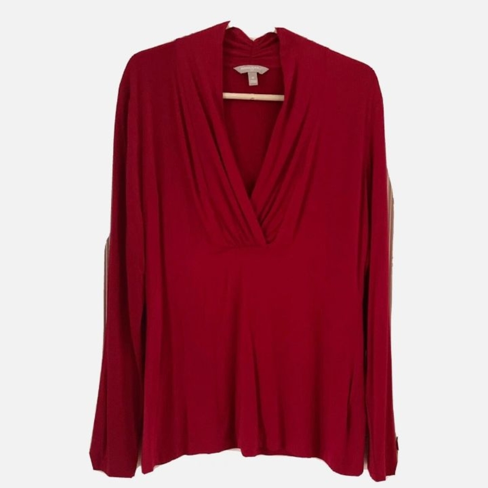 Banana Republic Red V-Neck Long Sleeve Rayon  Spandex  Blouse Size M